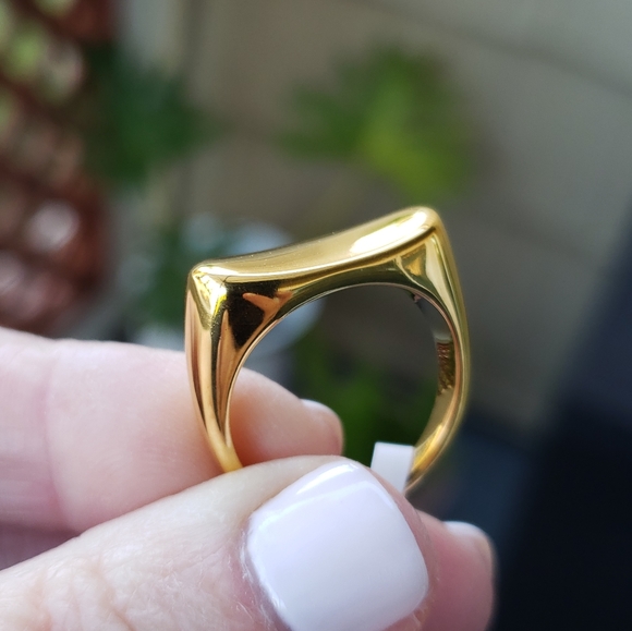 NEW Gold Curved Modern Signet Ring - Picture 3 of 10